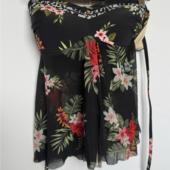 Kona Sol Black Floral Mesh Strapless Tankini Swim Top size Small - Picture 5 of 9